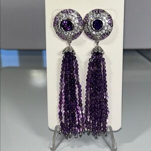 NWOT Genuine Amethyst Gemstone Beaded Tassel Earrings Made In India